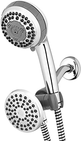 Waterpik Power Spray Double système de douche 2 en 1 avec pommeau de douche à effet pluie et pommeau de douche à main 8 modes, plastique, chrome VIC-133E-NSP-853E