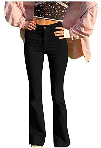 Baggy Jeans da donna in velluto a coste, a vita alta, elasticizzati, a vita bassa, stile vintage, dritto, jeans da donna, pantaloni a zampa, Z-nero, M