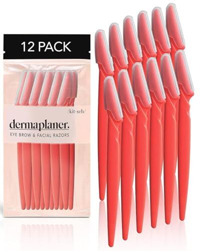 Kitsch Dermaplaning Blades For Face - Face Razors for Women and Men | Eyebrow Razor & Facial Hair Remover | Exfoliates Facial Skin, Eyebrow Shaper | Dermaplaning Tool, 12pc (Coral)