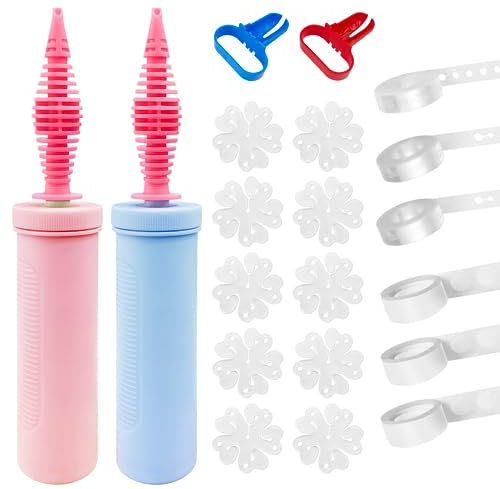 Mis.Moon 2 Stück Ballonpumpe In Macaron Farben Mit Ballonknoten, Ballonklebepunkt, Ballonkette Für Hochzeit, Geburtstag Party Dekorationen