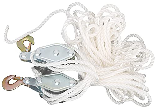 2-Tonnen-Seilzug-Riemenscheiben-Radblock und -Gerät, 4000-LB-Lasthaken aus Verzinktem Stahl mit Multi-Nylon-65-Fuß-3/8-Zoll-Poly-7:1-Hebekraft