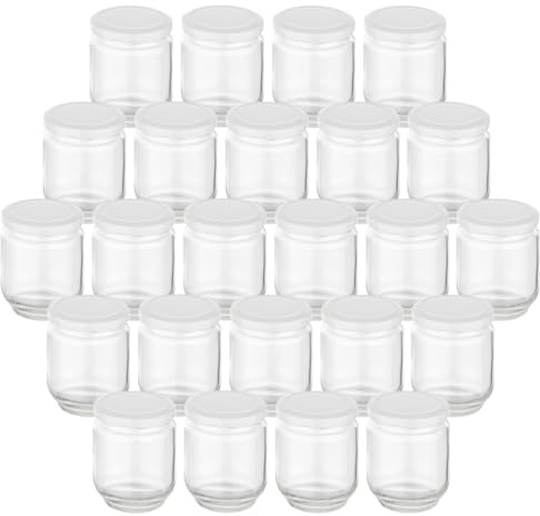 Gouveo Juego de 24 Tarros de Cristal Redondos de 190 ml Con Tapa de Rosca Blanca - Para Conservas y Almacenamiento