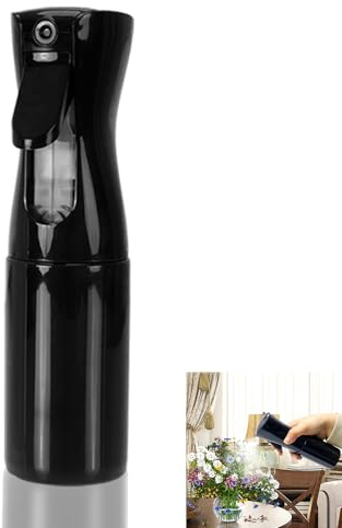 sinzau Pulverizador para el cabello, 200 ml, reutilizables, botella de pulverización continua, pulverizador de peluquería, botella de spray para peluquería, limpieza, plantas, color negro