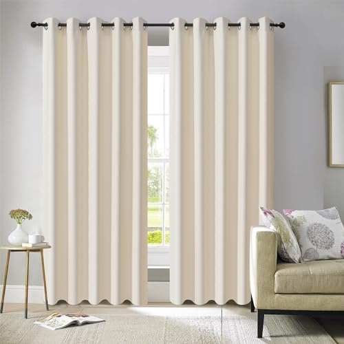 ROOEE Insulated Heavy Thick Thermal Blackout Curtains Eyelet Ring Top Pair – Ideal for Living Room, Bedroom, Guest Room and Kids Bedroom (Cream, 46 Wide x 54 Drop)