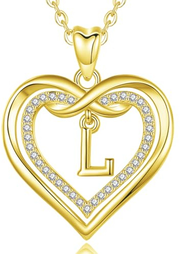 AEONSLOVE Kette mit Buchstaben Gold Namen Halskette Damen mit Buchstaben Rosegold Herz Initialen Anhänger mit Zirkonia Alphabet Charm Kupfer Schmuck für Frauen Mädchen