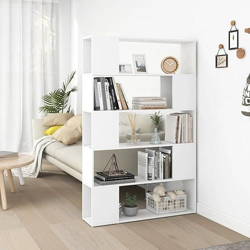 Homvdxl Bücherregal, 100 cm breites Bücherregal, 5 Etagen, schmales Aufbewahrungsregal, Aufbewahrungsregal, Regal für Wohnzimmer, Studio, Schlafzimmer, Weiß