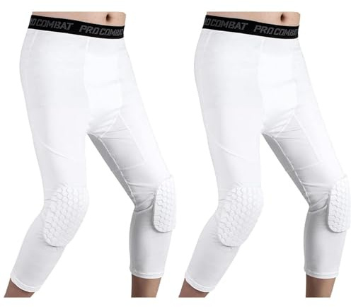 HULG Padded Pants with Knee Pads 3/4 Capri Compression Pants for Basketball Football Baseball Youth and Adult Sizes