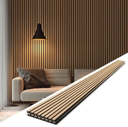 Soundsbay Akustikpaneele Holz Lamellenwand 2 Stück Eiche 240x32cm | Holzfunier und Filz Wand, Moderne, Eichenfarbe, Wandpaneele, Schallschutzplatten, Wandverkleidung innen, Schallschutz