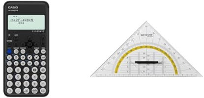 Casio FX-82DE CW ClassWiz technisch wissenschaftlicher Rechner & Westcott E-10134 00 Geometriedreieck Kunststoff mit abnehmbarem Griff, 22 cm, transparent