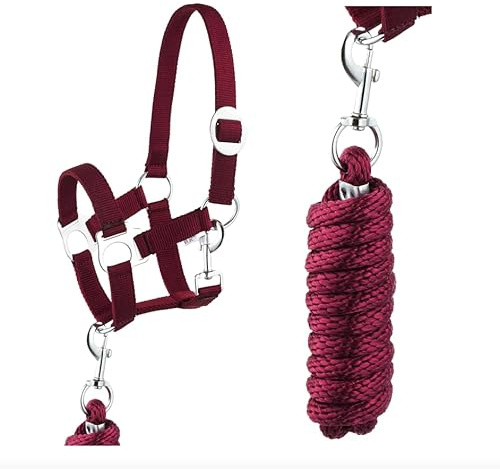 JA Horse JA4001 Essential Halfter Set Karabinerhaken, Wein, Shetty