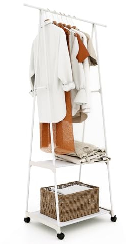 Trintion Small Clothes Rails 55x42x160cm Clothing Coat Rack Clothing Rail for Bedroom Hanging Rail for Clothes Children's Garment Dress Hanging Display Stand with Shoe Storage Shelf White