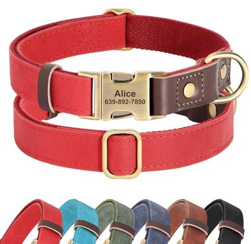 Didog Personalisiertes Hundehalsband aus PU-Leder, weich, langlebig, benutzerdefinierte Hundehalsbänder, verstellbares Weihnachts-Hundehalsband mit Namensschild und Schnellverschluss-Metallschnalle