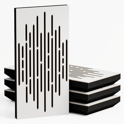 4er-Pack – Schmaler schallabsorbierender Akustik-Diffusionspanel | 50x25cm | Diffusion – Reflexion – Schalldämmung | Modell – Dicke – Farbe: [WAVE - 33mm | Weiß]