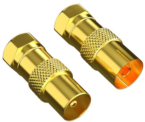 RedStar24 SAT-adapter koaxantenn (1 x F-kontakt till IEC-antennplugg, 1 x till antennuttag), coax-koppling för koaxialkabelanslutning – antennkabel, förgylld