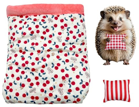 Warm Cozy Hedgehog House Bed with 2 Small Pillows, Winter Sack for Hamster, Sugar Glider, Cuddle Pouch for Small Pets Cage Accessories
