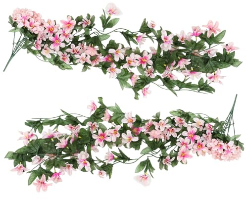 Lirio Artificial Colgante de Pared Rosa 2 Piezas de Tela de Seda | Decoración Floral para Fiesta y Arreglo Diario, Acabado Realista, No se Marchita