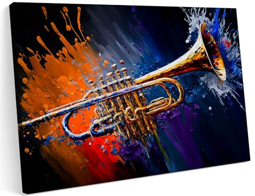 Printonia Leinwandbild m Bild auf Leinwand 100x70 Trompeten Trompeten Musik Abstrakte Kunst Klang