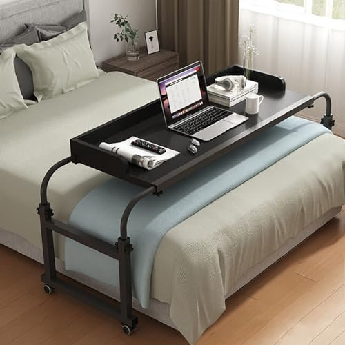 YHKJLYH Betttisch, Überbetttisch mit Rollen, höhenverstellbarer Computertisch, Steharbeitsplatz, Essenstablett, Schreibtisch, rollbarer medizinischer Tisch für Einzel-/Doppel-/Queensize-/Kingsize-Be