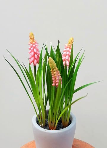 artplants.de Kunst Blume Traubenhyazinthe NARMADA im Zementtopf, rosa, 20cm - Künstliche Hyazinthe