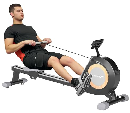 SPORTNOW Rowing Machine, 16-Level Magnetic Rower Machine with LCD Monitor and Phone Holder, Vertical Storage, 150kg Weight Capacity for Home Gym Cardio Training, Black