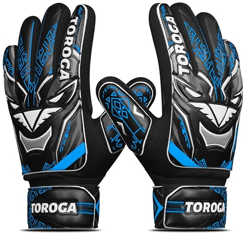 TOROGA Guanti da portiere da calcio per ragazzi, bambini e giovani, guanti da portiere con palmo imbottito in lattice da 4 mm, guanti da portiere con palmo super grip