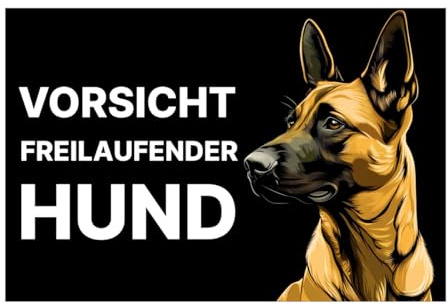 Vorsicht Hund Schild 20x30cm wetterfestes Schild Achtung Hundeschild freilaufender Hund Hunderasse (Malinois)