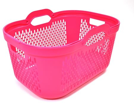 Addis Signature 45L Laundry Basket with Long Handles, Large Plastic Washing Basket for Clothes & Family Laundry, Ventilated, Durable UK Made, Pink