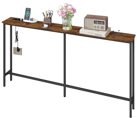 Amveya 160 cm Konsolentisch Schmal Holz, Console Table, Flurtisch fürs Wohnzimmer, Foyers, Flure, Vintagebraun und Schwarz
