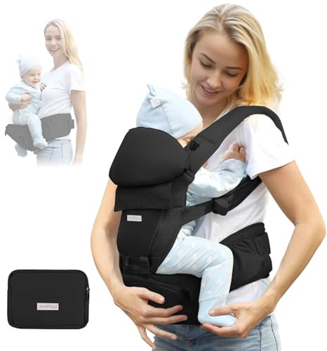 FRUITEAM Baby Carrier Newborn to Toddler 6 in 1 Hip Waist Stool with Head and Lumbar Support, Safety - Certified Hip Seat Carrier, Adjustable & Removable Baby Carrier for All Seasons, Black