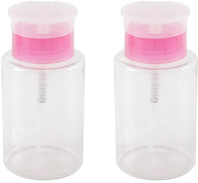 Gorise 2 Stück 180 Ml Nagellackentferner-Pumpspender Push-Down-Reinigungsflasche, Transparent Mit Rosa Kappe Für Nagellackentferner