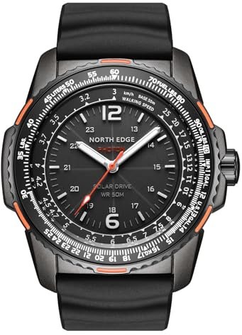 AREXTN Solar Powered Pilot Watch for Men, Military Sport Watch, 5ATM/164FT Waterproof, Luminous Hands, Rotating Bezel, Silicone Strap