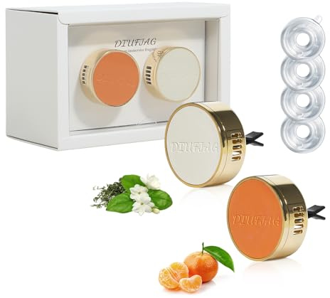 DIUFJAG Diffuseurs d'arômes Automobiles 2Pcs - Jasmin Thé Blanc/Orange,Désodorisant Voiture,Diffuseur Parfum Voiture Clips avec 2Pcs Recharge Car Air Freshener