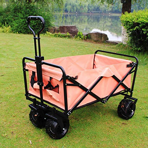 Chariot de jardin pliable robuste avec poignée de traction de ceinture, capacité de 90 kg, chariot de transport pour l'extérieur, le camping, la plage, la pêche, le shopping et le transport d'animaux