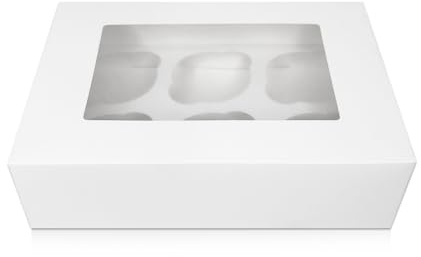 FALGUN 10 x Premium White 6 Hole Cavity Cupcake Boxes with Window and Inserts (6 Holes)
