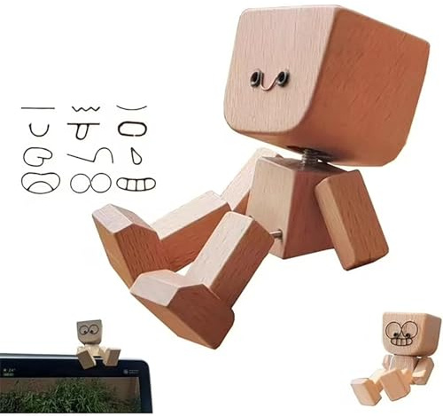 Generisch Wackelmännchen Holz, Holzfigur Mit Magnetischen Ausdrücken, Handgefertigte Wackelnder Holzfigur-Männchen Wackelfüße, Holzmännchen Beweglich Für Auto-Armaturenbrett, Kleine Geschenker