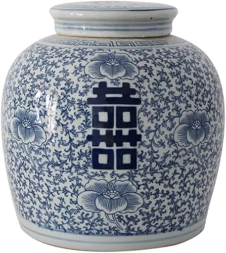 Vase à gingembre en céramique avec couvercle décoratif en porcelaine - Tradition chinoise - Pour décoration d'intérieur