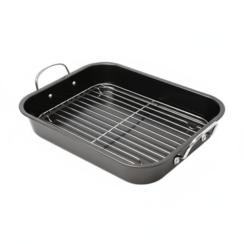 29cm Roasting Tray for Oven with Rack Aluminum Non Stick Deep Roaster with Handle Bakeware Family Sized for Vegetables & Meat (Roasting Tray with Rack)