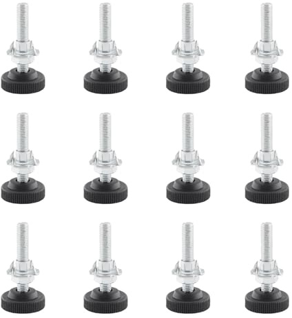 12 Stück Verstellschraube M8 x 50 mm,Verstellbare Möbelfüße, Stellfüße, Nivellierfüße, Höhenverstellbare Füße, Regulierschraube mit Einschlagmuttern, Kontermuttern und Metallbohrern für Möbel Schrank