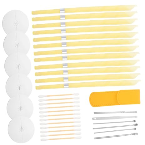 Hohopeti 2sets Candele per Rimozione del Cerume con Dischi Protettivi Kit di Pulizia delle Orecchie per Adulti Realizzate in Materiale Solido e Naturali per Delicata delle Orecchie