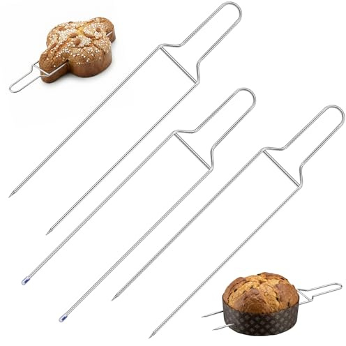 Hotop 3 Pezzi Spillone per Panettone Colomba Pasquale 1.5 kg 40 cm Acciaio Inox Forchetta di Raffreddamento Capovolt Anti-Cedimento Aghi per Lievitati Facile da Usare Casa e Pasticceria