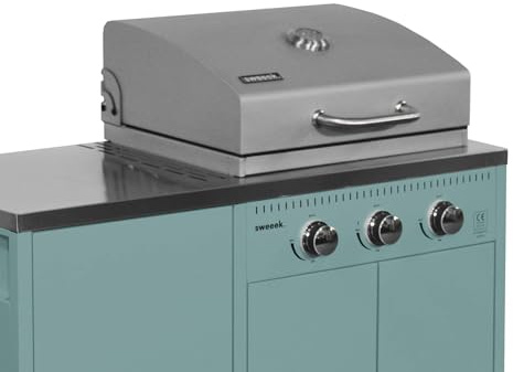 sweeek - Barbecue gaz 3 brûleurs. bleu gris. 3 portes et 2 espaces de rangement