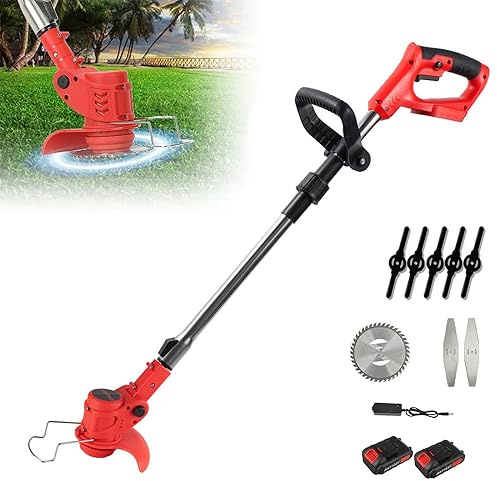 Corte de borde inalámbrico con batería, varilla telescópica ajustable, desbrozadora eléctrica inalámbrica de 21 V, 18000 rpm, cabeza giratoria 90 ° para jardín, césped, terreno (2 baterías)