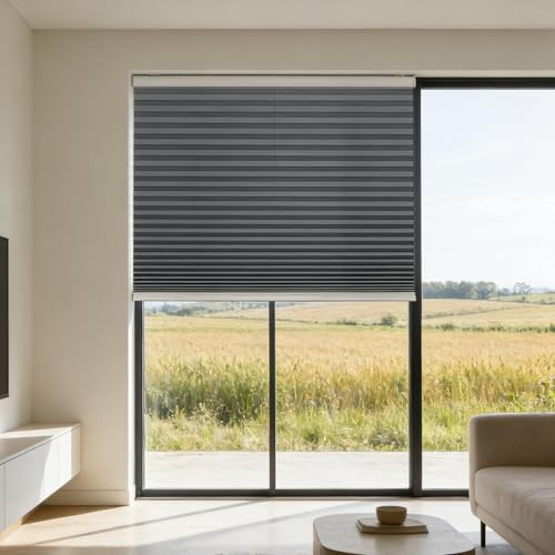 Tende Plissettate 65 x 125 cm Senza Foratura, Montaggio a Clip, Protezione Solare, Privacy, Impermeabili, Antipolvere Tende Oscuranti Adesive per Bagno, Soggiorno, Cucina, Grigio