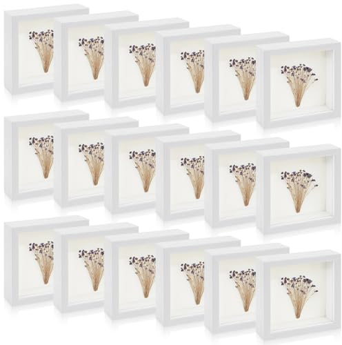 18er Set 3D Bilderrahmen zum Befüllen 13 x 13 cm, Weiß Objektrahmen aus Holz mit 3 cm Tiefe, Schattenbox-Rahmen für Trockenblumen, Fotos & Andenken