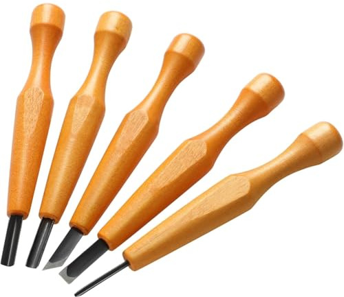 5 Pcs Linocut Carving Tools Set Wood Carving Knifes Chisel Flat V Shaped Angled Gouge Half Round Carving Tools