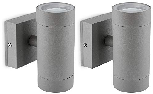 SSC-LUXon 2 Stück graue LED Außenleuchte Wand - mit 4 GU10 LED 230V 5W neutralweiß - Wandleuchte in anthrazit Up & Down für Aussen IP54