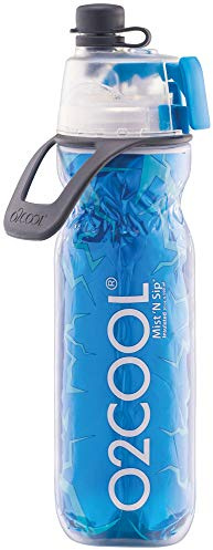 O2COOL Mist 'N Sip Misting Water Bottle 2-in-1 Mist And Sip Function With No Leak Pull Top Spout (Crackle Blue)