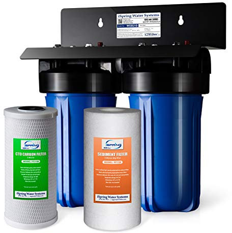 iSpring WGB21B 2-Stage Whole House Water Filtration System, with 10 x 4.5 Sediment CTO(Chlorine, Taste, and Odor) Filter, 1 Inlet/Outlet
