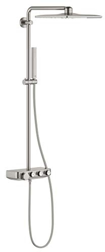 GROHE Euphoria Smartcontrol 310 Cube Duo - Duschsystem mit Thermostatbatterie (wassersparend, Sicherheitssperre bei 38°C, Verbrühungsschutz, inkl. Duschablage), supersteel, 26508DC0