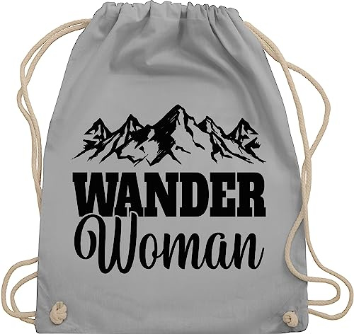 Shirtracer Turnbeutel Rucksack - Wander Woman - Geschenk für Wanderin - Unisize - Hellgrau - sport berg beutel berge rucksäcke wandern trainingsbeutel wanderer sportsack statement baumwollrucksack